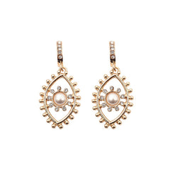 Pearl & Cubic Zirconia 18K Gold-Plated Evil Eye Huggie Earrings