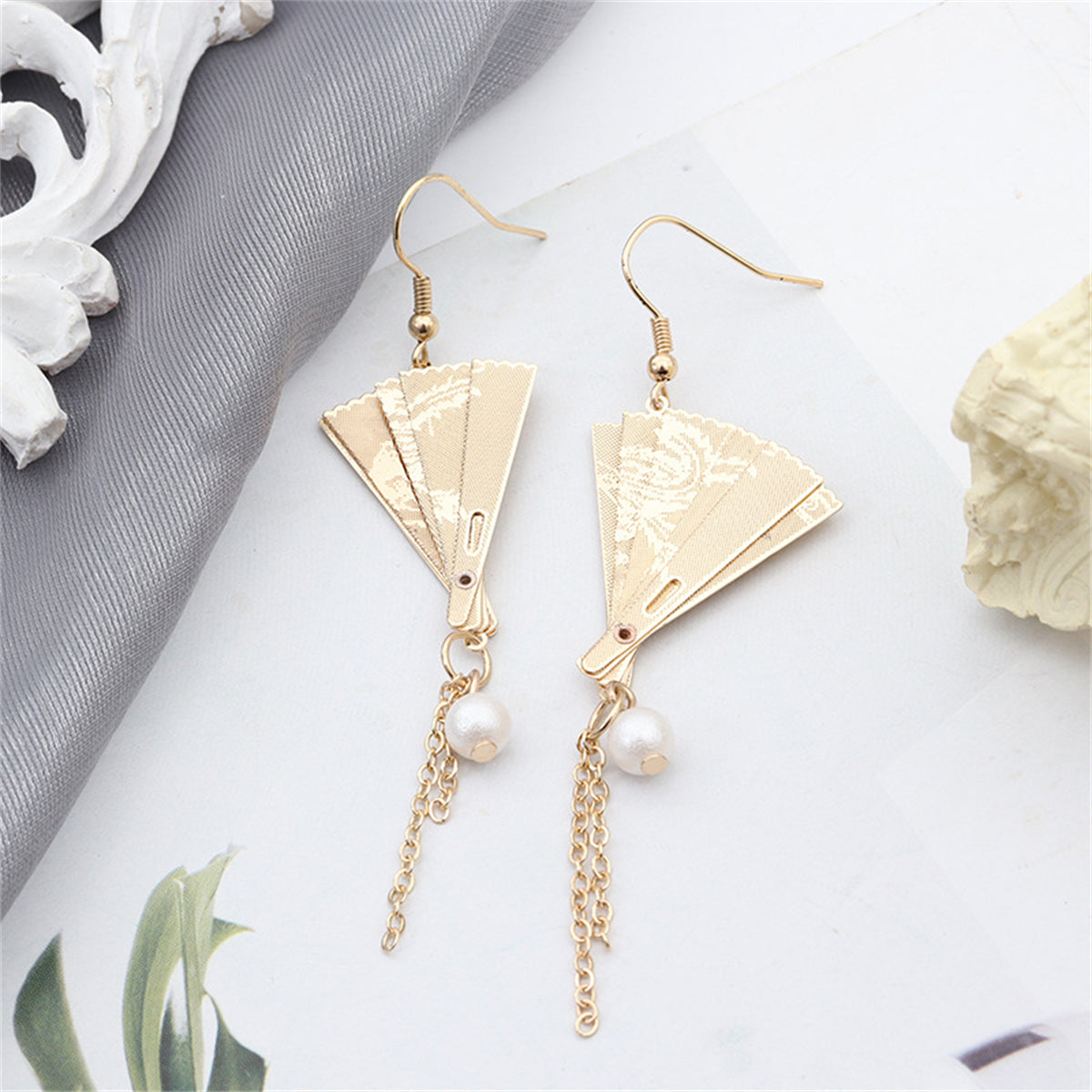 Pearl & 18K Gold-Plated Fan Drop Earrings