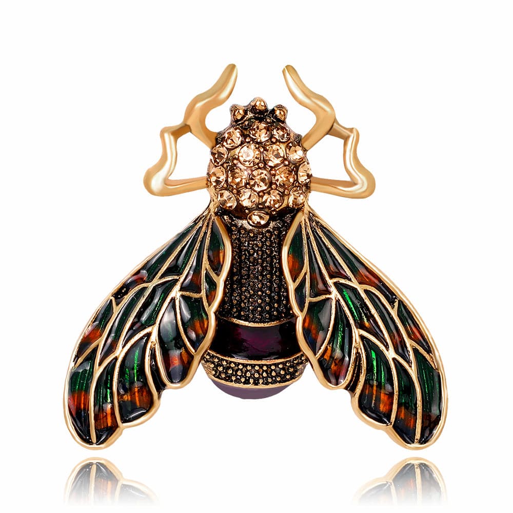 Black Cubic Zirconia & Enamel 18K Gold-Plated Insect Brooch