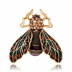 Black Cubic Zirconia & Enamel 18K Gold-Plated Insect Brooch