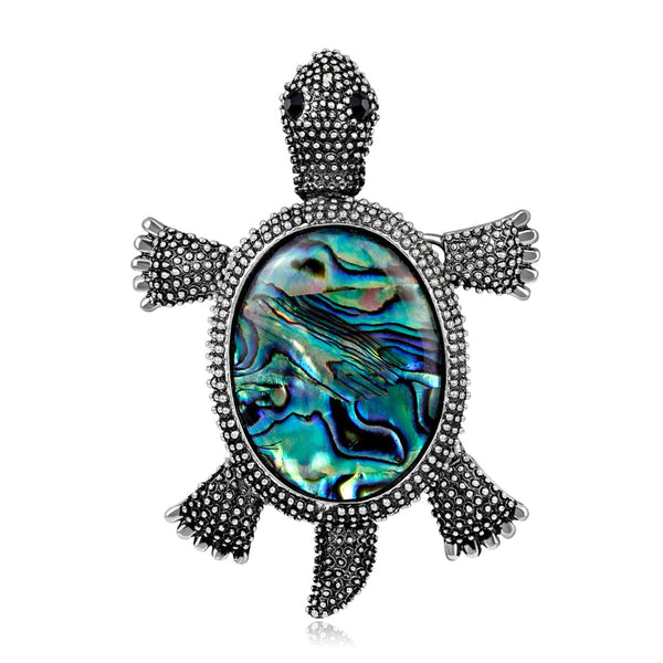 Abalone Shell & Silver-Plated Turtle Brooch - streetregion