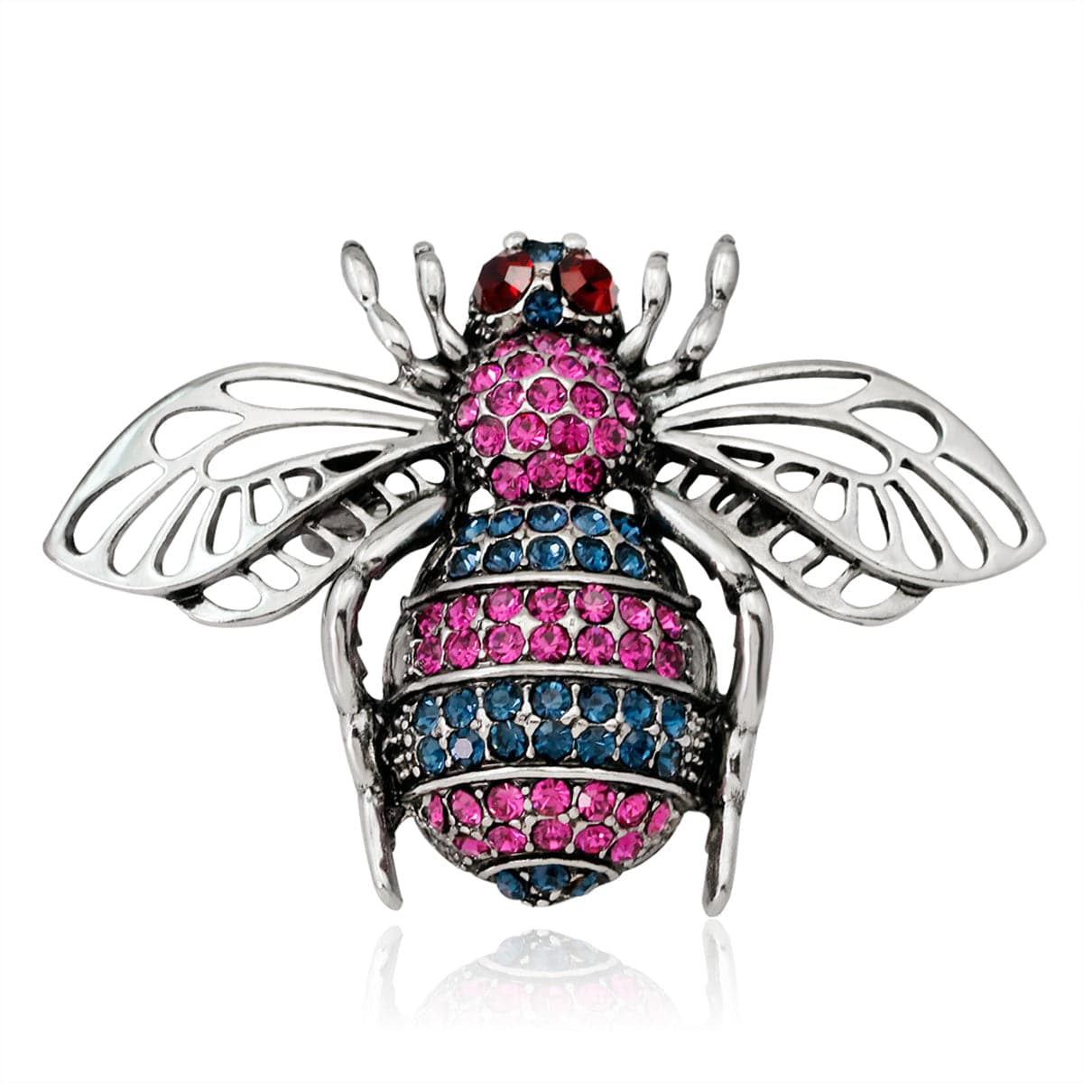 Pink & Black Cubic Zirconia & Silver-Plated Bee Brooch