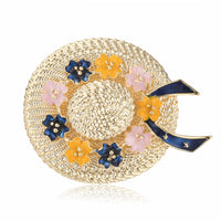 Enamel & 18k Gold-Plated Floral Sunhat Brooch
