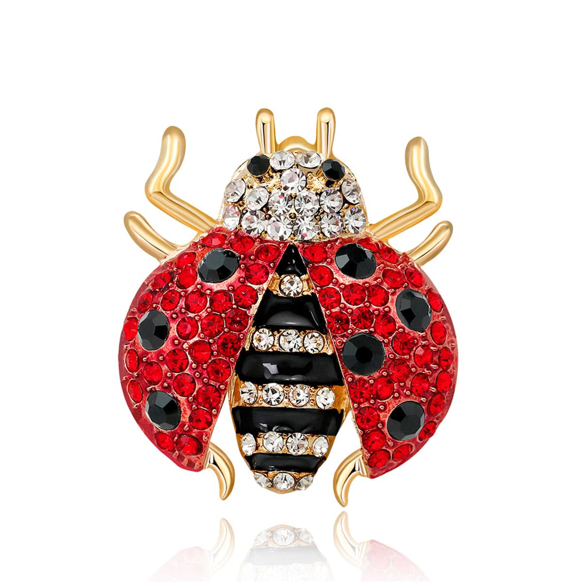 Red Cubic Zirconia & 18K Gold-Plated Ladybug Brooch