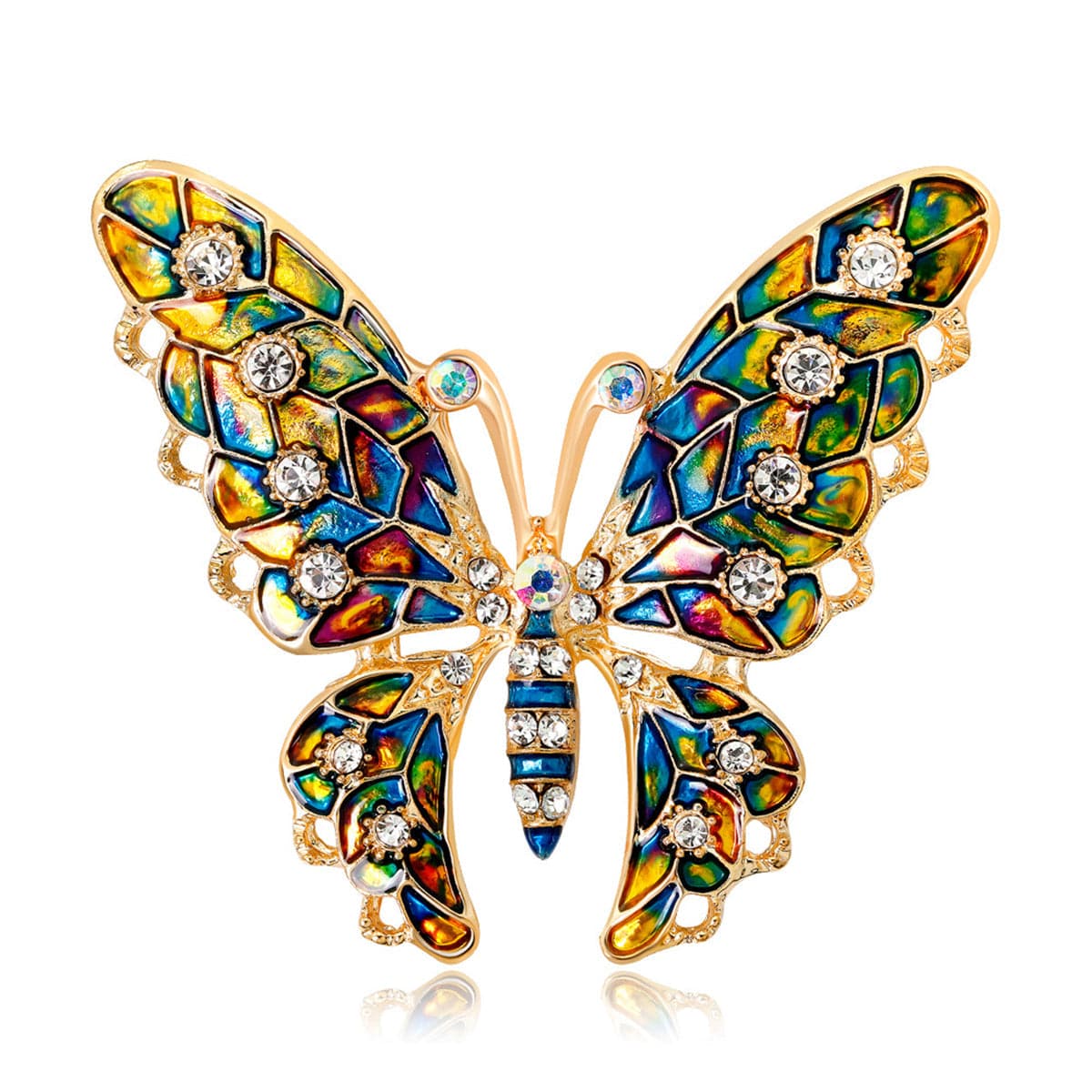 Jewel-Tone & 18K Gold-Plated Butterfly Brooch