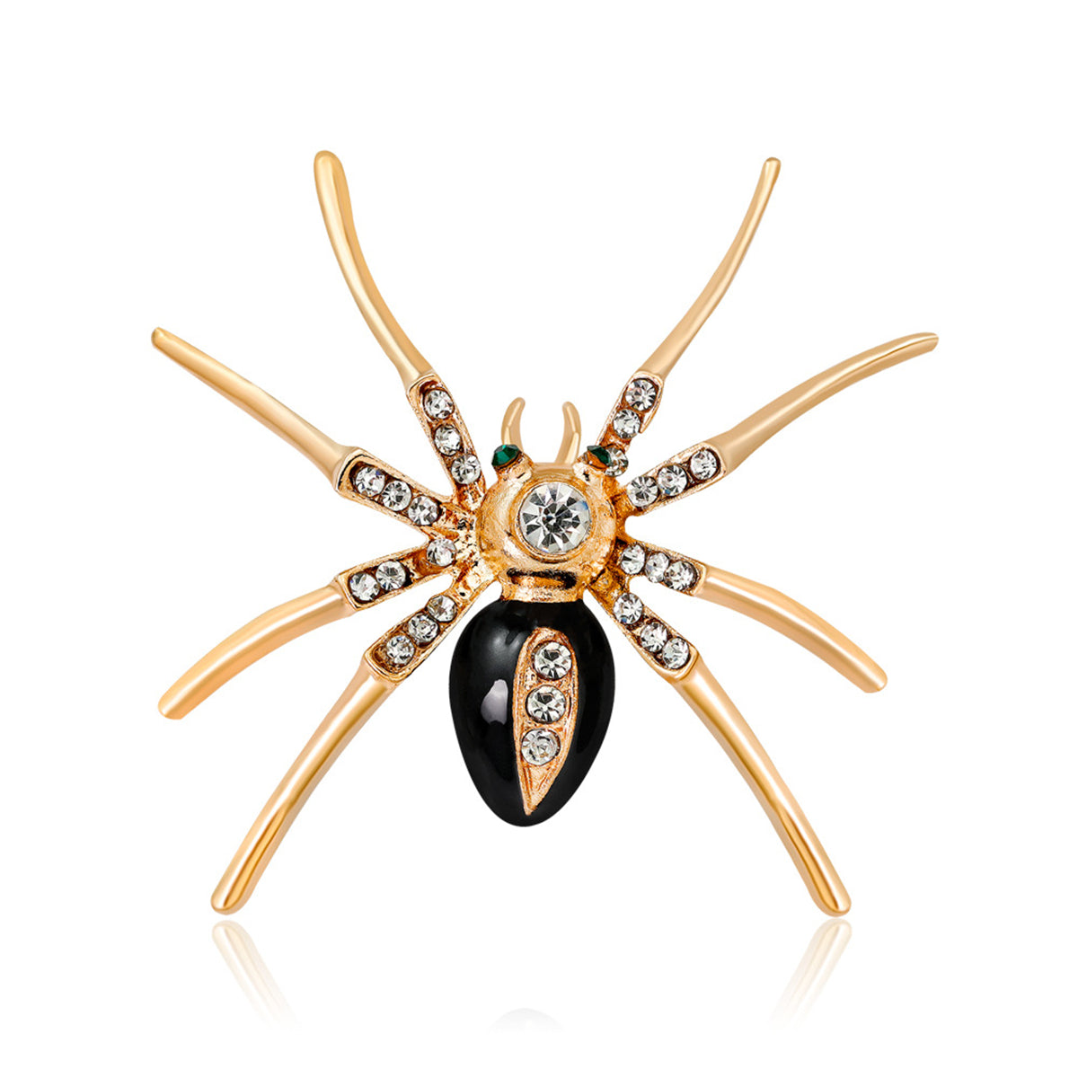 Cubic Zirconia and Black Enamel 18K Gold-Plated Spider Brooch, gold brooch pin, vintage-inspired design, side view