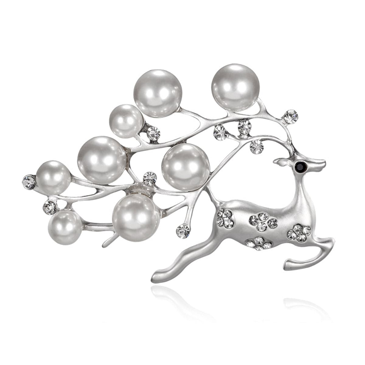 Cubic Zirconia & Pearl Dashing Reindeer Brooch