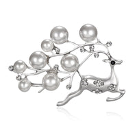Cubic Zirconia & Pearl Dashing Reindeer Brooch