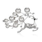 Cubic Zirconia & Pearl Dashing Reindeer Brooch