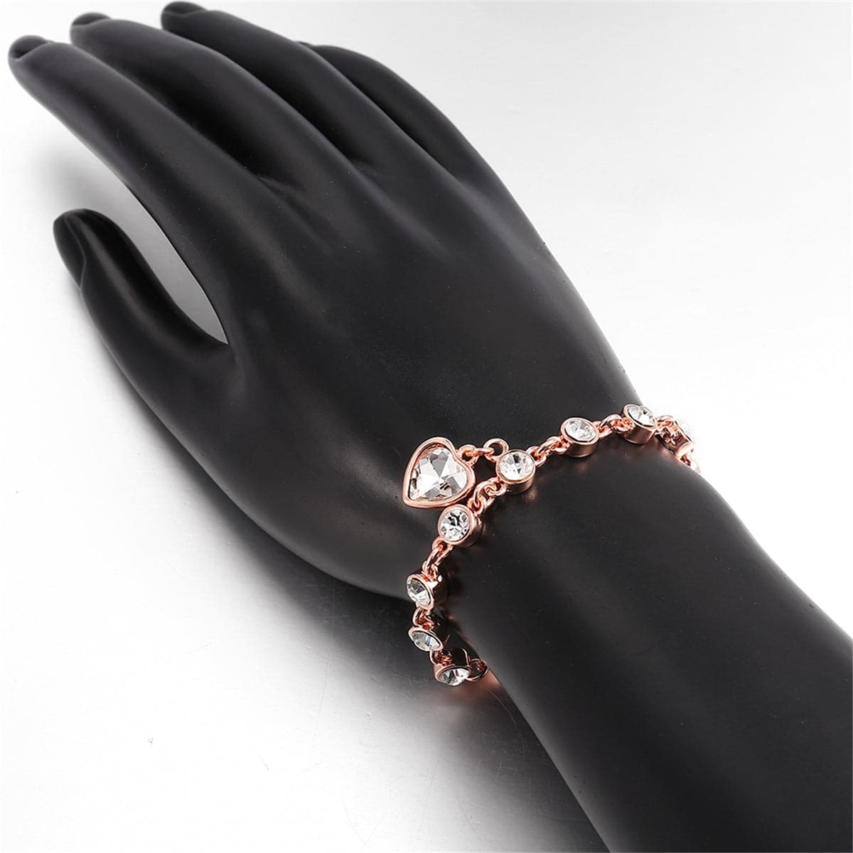 Crystal & Rose Goldtone Heart Charm Bracelet - streetregion