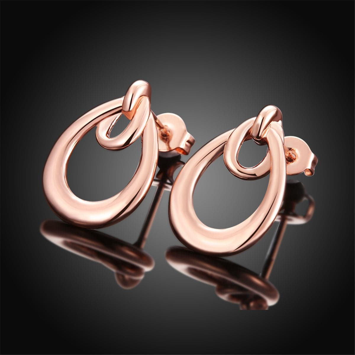 18k Rose Gold-Plated Interlocking Hoop Stud Earrings - streetregion