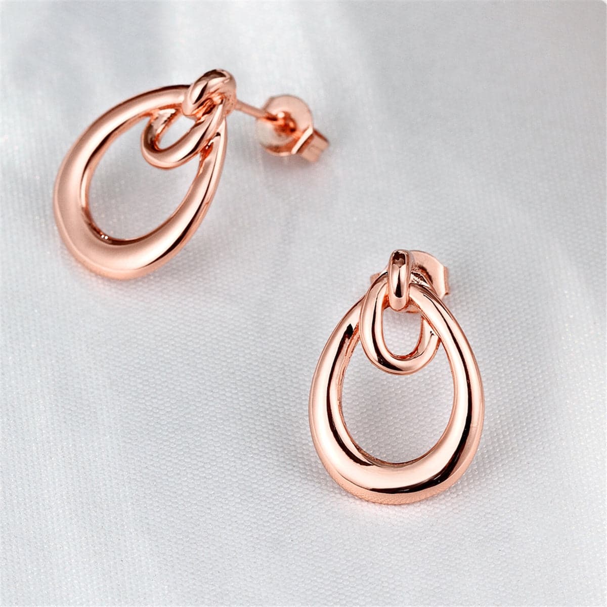 18k Rose Gold-Plated Interlocking Hoop Stud Earrings - streetregion