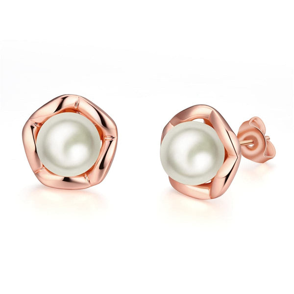 Imitation Pearl & 18k Rose Gold-Plated Shell Stud Earrings - streetregion