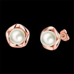 Imitation Pearl & 18k Rose Gold-Plated Shell Stud Earrings - streetregion