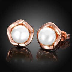 Imitation Pearl & 18k Rose Gold-Plated Shell Stud Earrings - streetregion