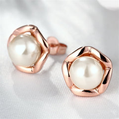 Imitation Pearl & 18k Rose Gold-Plated Shell Stud Earrings - streetregion