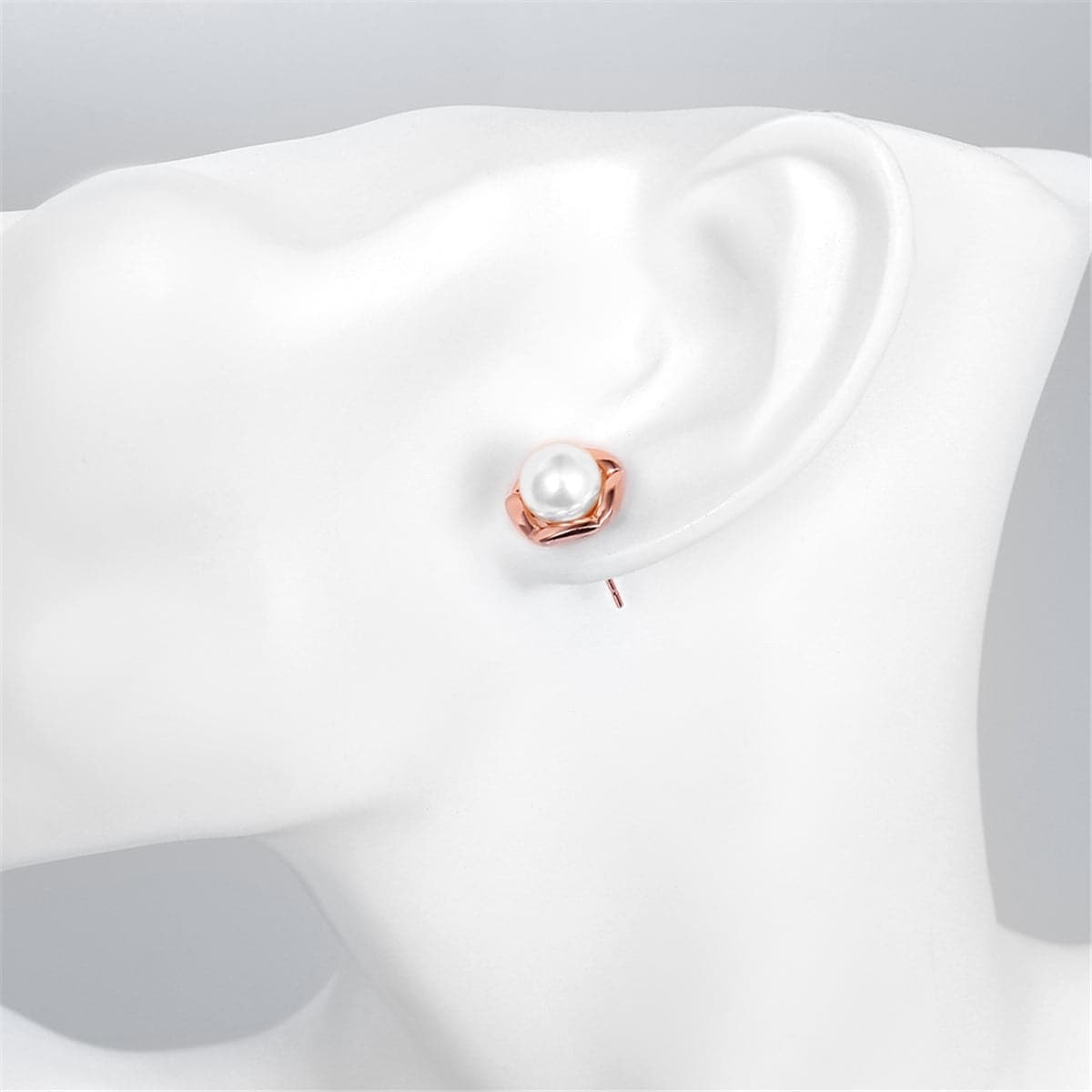 Imitation Pearl & 18k Rose Gold-Plated Shell Stud Earrings - streetregion