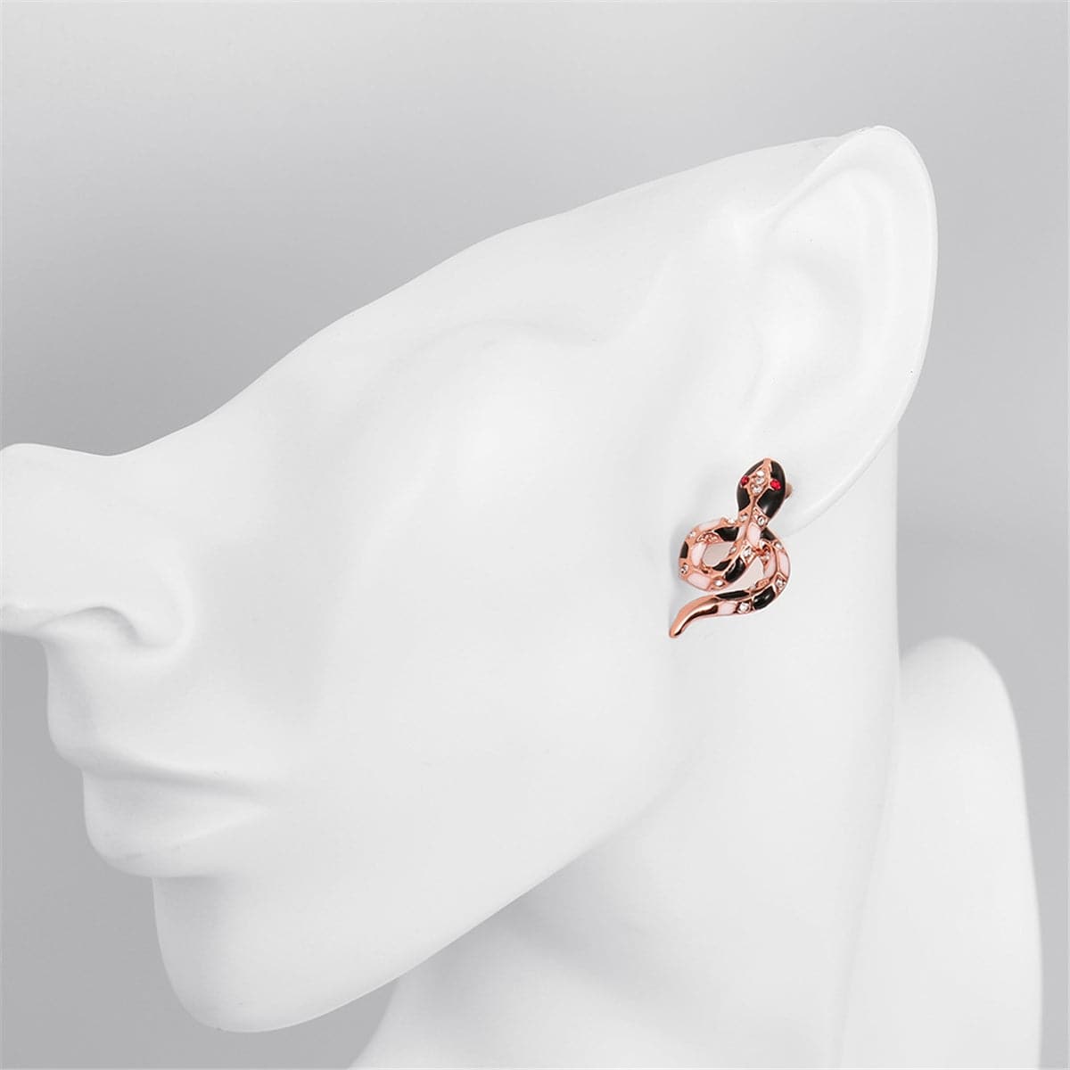 Cubic Zirconia & Rose Goldtone Snake Stud Earrings - streetregion