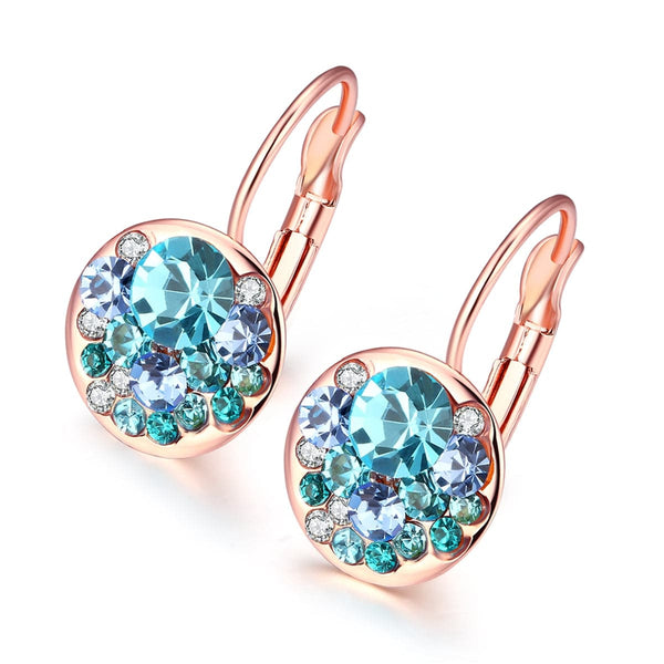 Blue Cubic Zirconia & 18k Rose Gold-Plated Huggie Earrings - streetregion