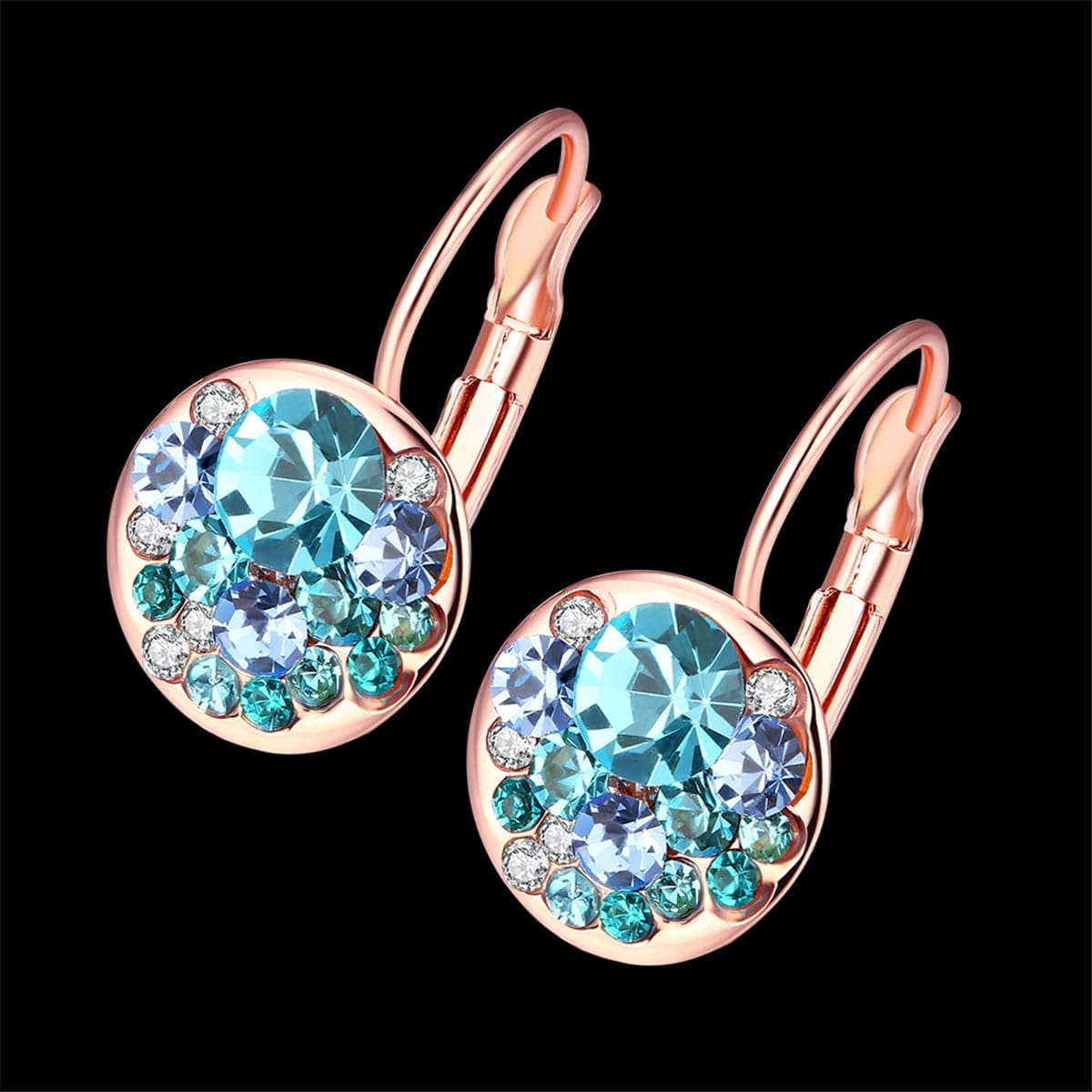 Blue Cubic Zirconia & 18k Rose Gold-Plated Huggie Earrings - streetregion