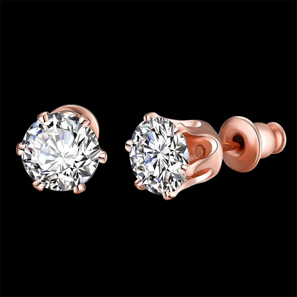 Cubic Zirconia & Rose Goldtone Stud Earrings - streetregion