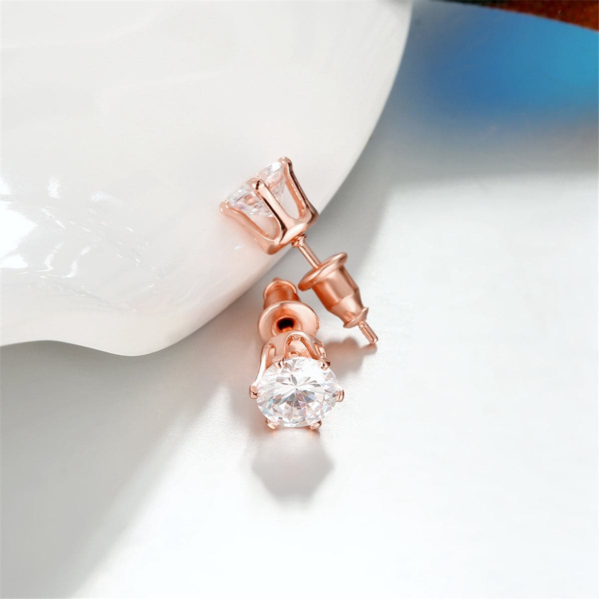 Cubic Zirconia & Rose Goldtone Stud Earrings - streetregion