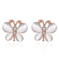 Opal & Rose Goldtone Butterfly Stud Earrings - streetregion