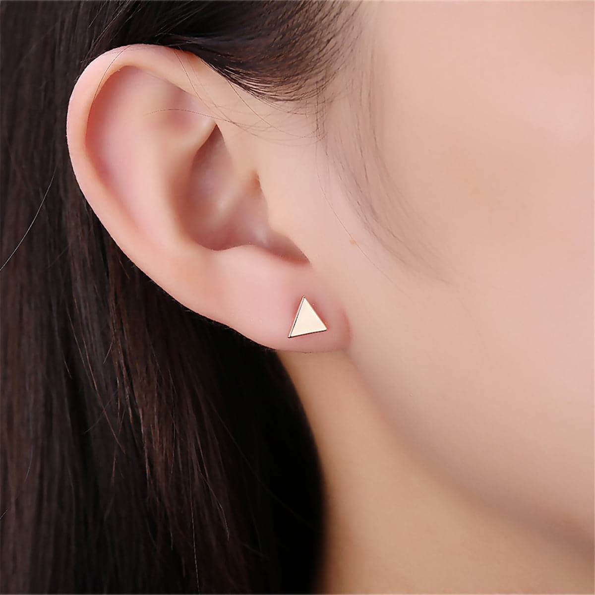 18K Rose Gold-Plated Triangle Stud Earrings - streetregion