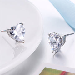 Cubic Zirconia & Silvertone Heart Stud Earrings - streetregion