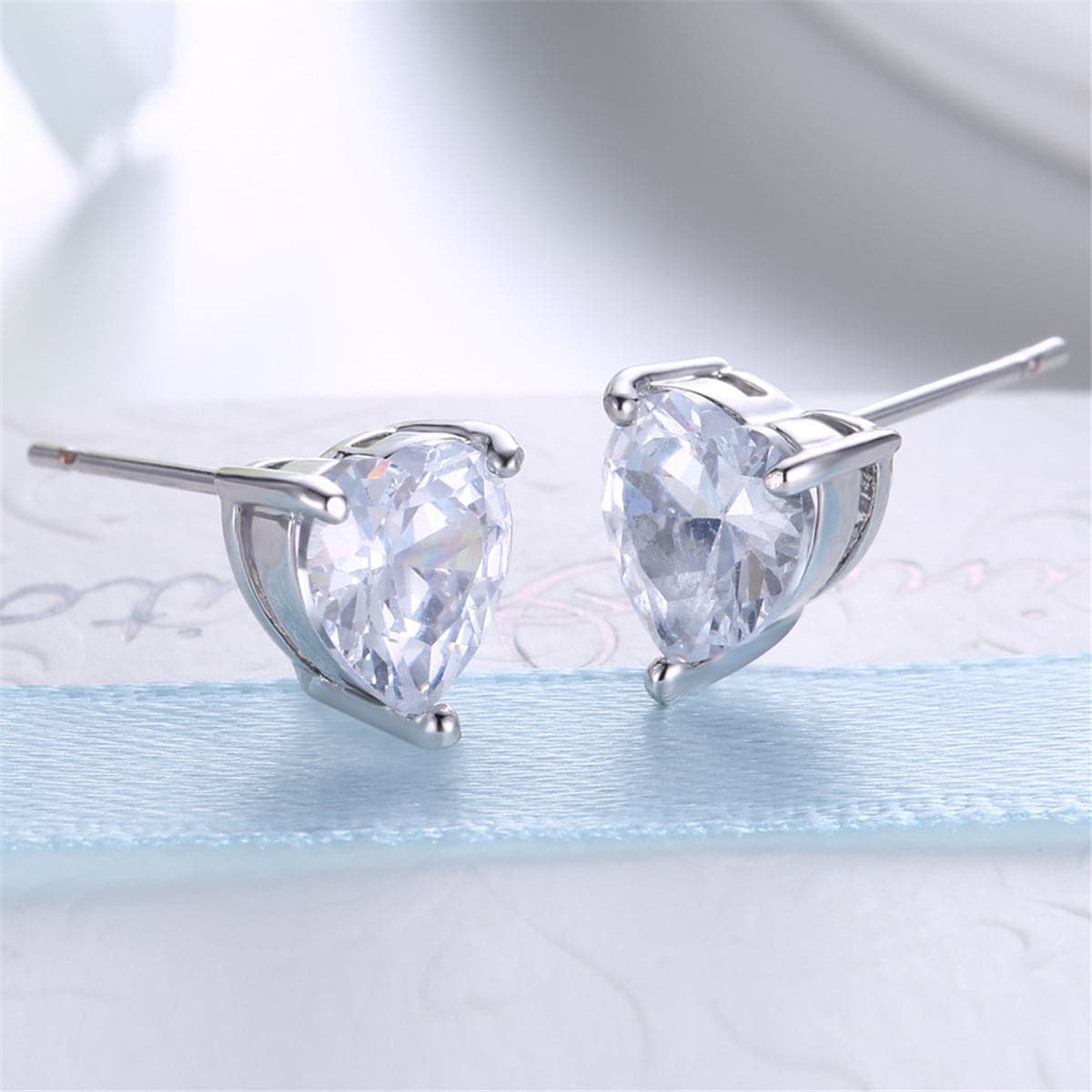 Cubic Zirconia & Silvertone Heart Stud Earrings - streetregion