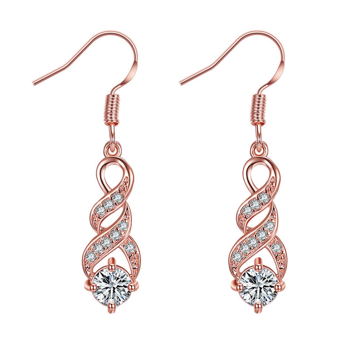 Cubic Zirconia & 18k Rose Gold-Plated Twisted Drop Earrings - streetregion