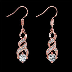 Cubic Zirconia & 18k Rose Gold-Plated Twisted Drop Earrings - streetregion