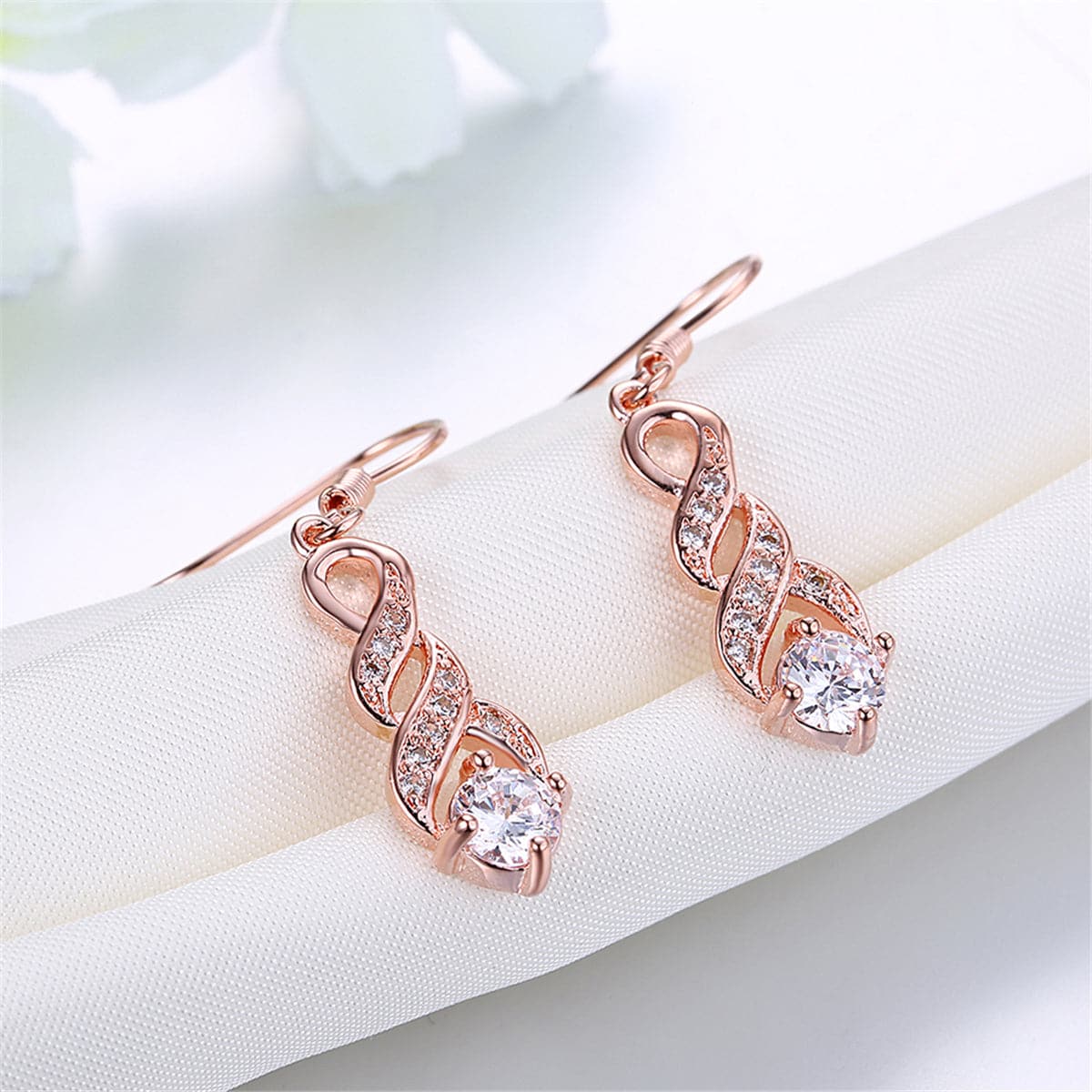 Cubic Zirconia & 18k Rose Gold-Plated Twisted Drop Earrings - streetregion