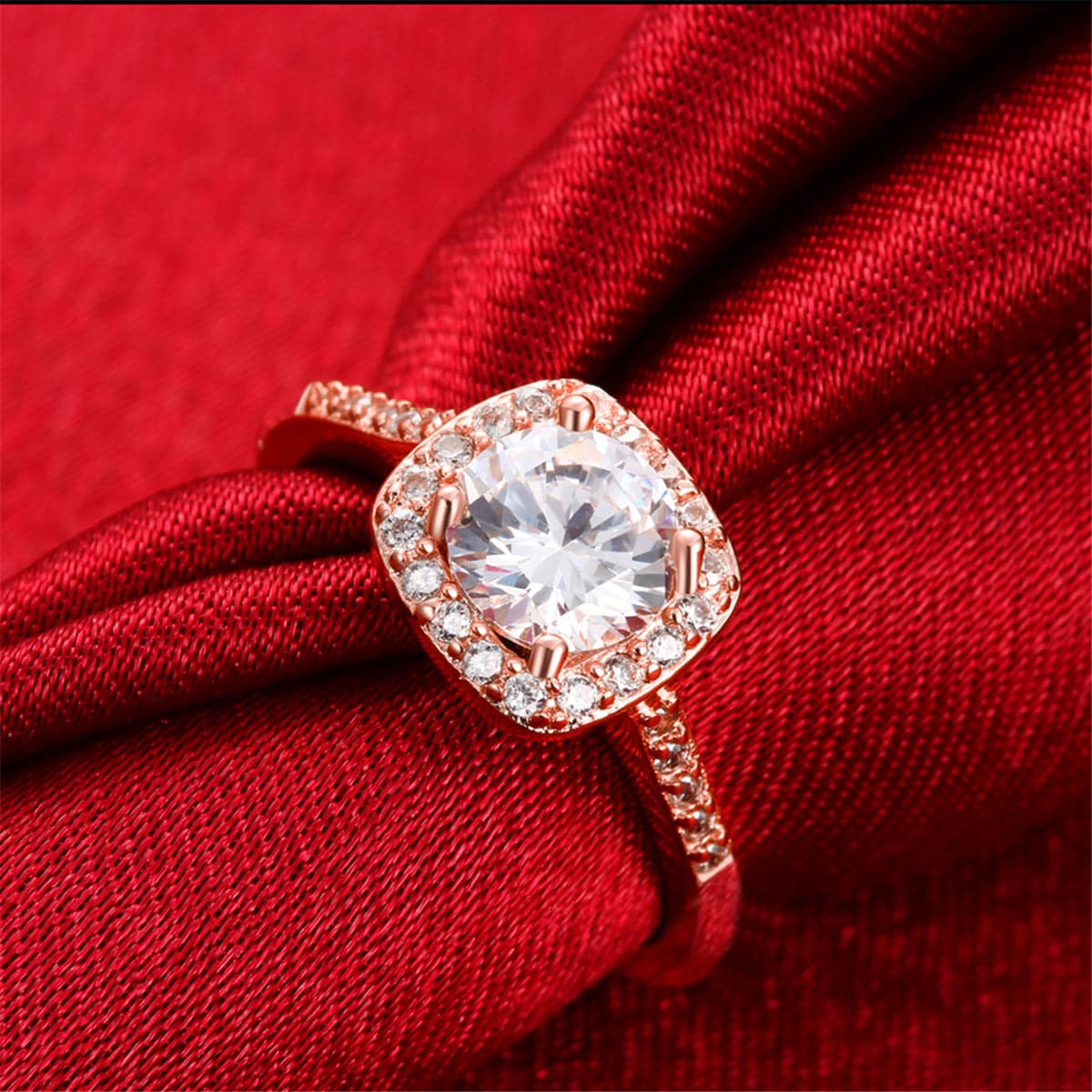 Crystal & Rose Goldtone Halo Round-Cut Ring - streetregion