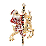Cubic Zirconia & 18k Gold-Plated Santa Claus & Reindeer Brooch