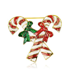 Red & 18K Gold-Plated Double Crutch Candy Cane Brooch