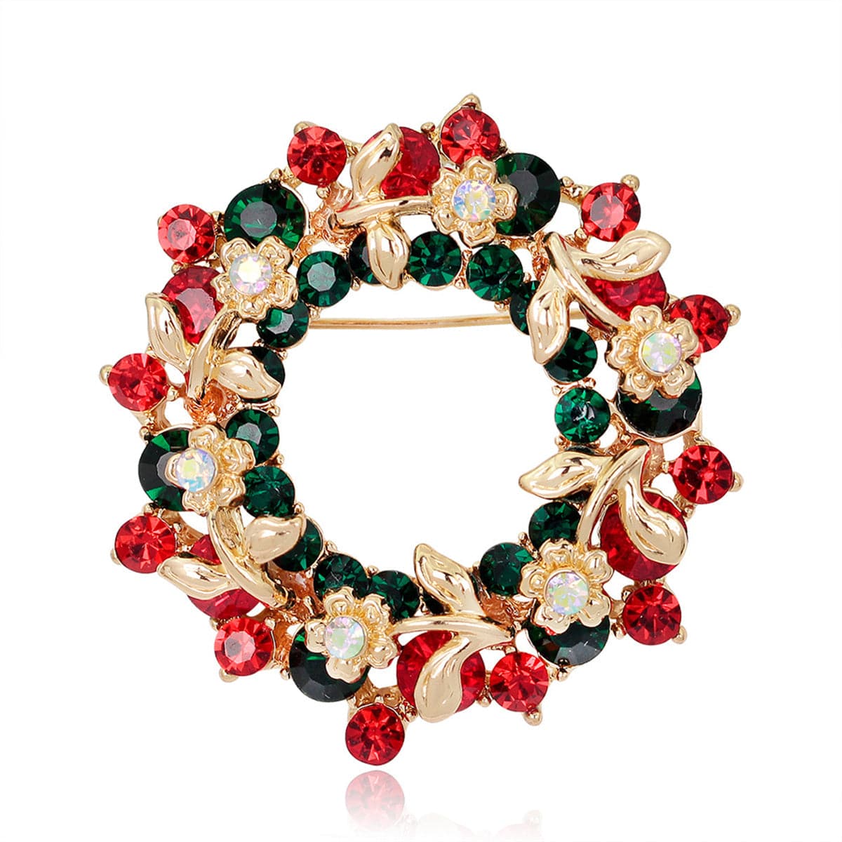 Cubic Zirconia & 18K Gold-Plated Wreath Brooch