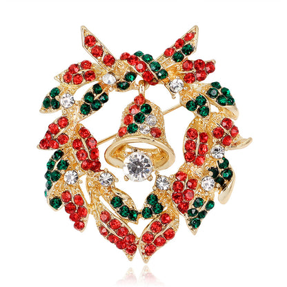 Cubic Zirconia and 18K Gold-Plated Bell Botany Wreath Brooch, gold brooch pin, vintage-inspired design, front view