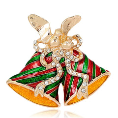 Cubic Zirconia & 18K Gold-Plated Christmas Bells Brooch