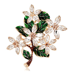 Green Crystal & Cubic Zirconia Leaves Brooch
