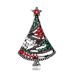 Cubic Zirconia & Silver-Plated Openwork Christmas Tree Brooch
