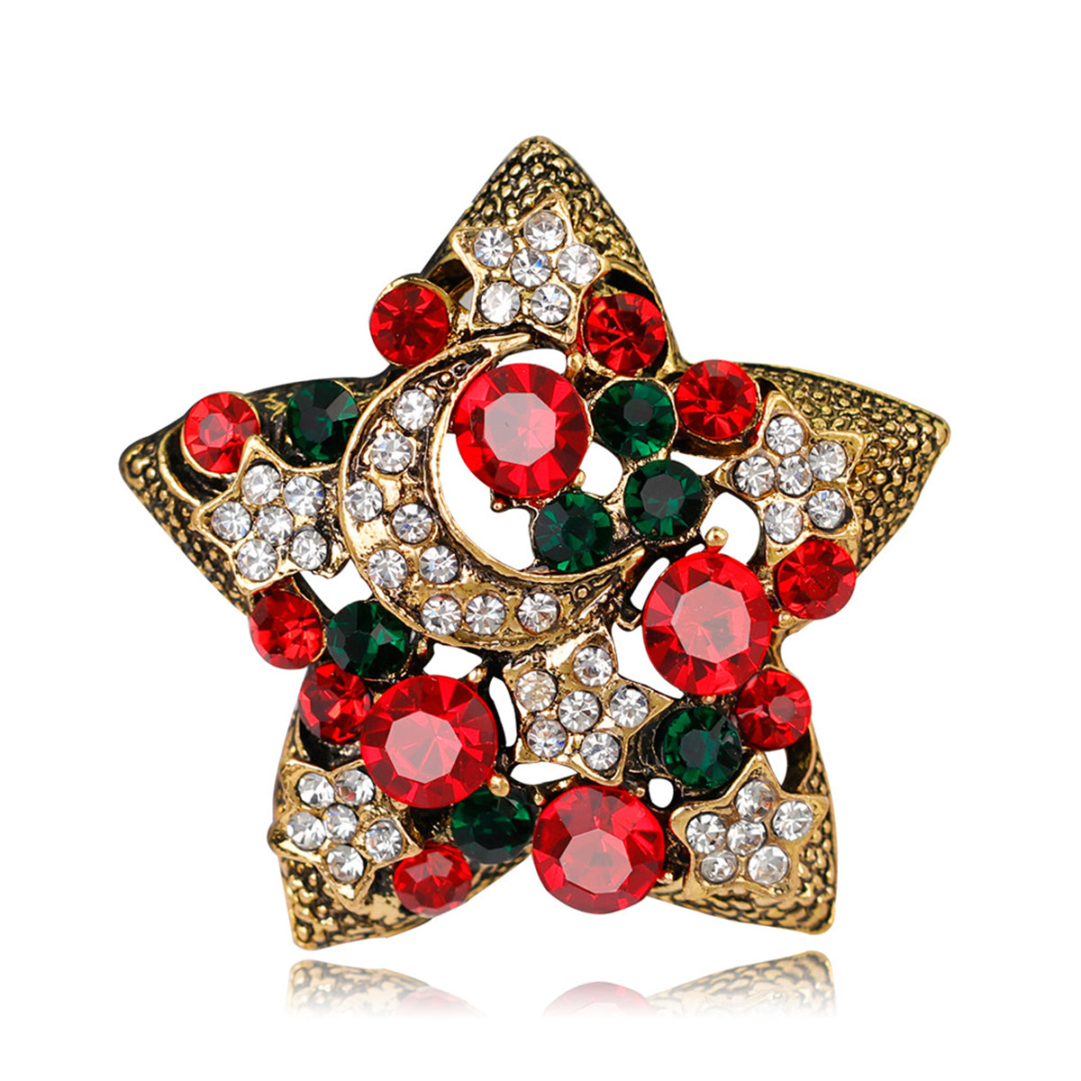 Cubic Zirconia and 18K Gold-Plated Celestial Brooch, gold brooch pin, elegant gift for her, front view