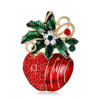 Cubic Zirconia and 18K Gold-Plated Botany Apple Brooch, gold brooch pin, everyday style, detail close-up