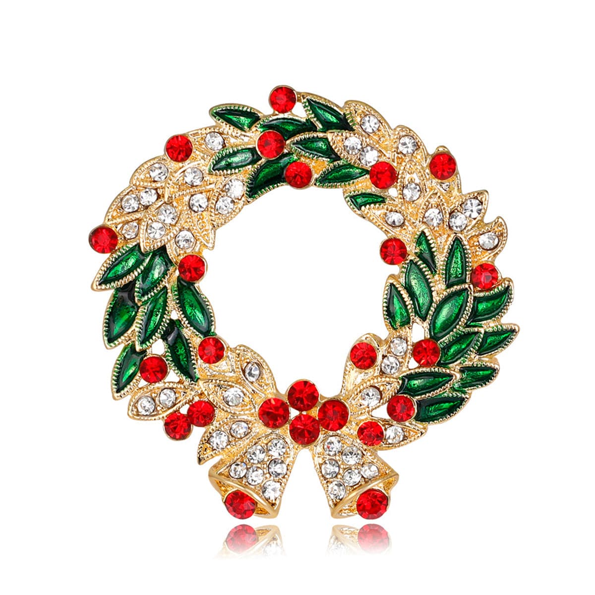 Cubic Zirconia & 18K Gold-Plated Wreath With Ribbon Brooch