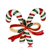 Red & 18k Gold-Plated Bow & Double Candy Cane Crutch Brooch