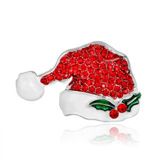 Cubic Zirconia & Enamel Silver-Plated Santa Hat Brooch
