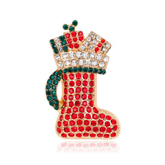 Cubic Zirconia & 18K Gold-Plated Stocking Boot Brooch