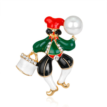 Cubic Zirconia and Pearl Enamel 18k Gold-Plated Clown Brooch, gold brooch pin, dainty minimalist design, side view