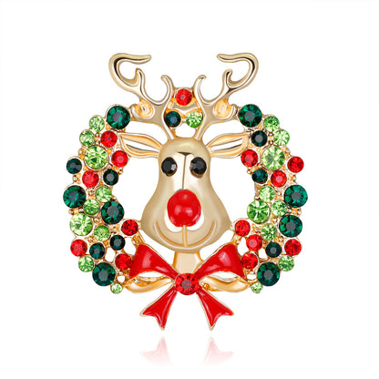 Cubic Zirconia and 18K Gold-Plated Botany Bow and Reindeer Brooch, gold brooch pin, everyday style, detail close-up