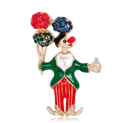 Cubic Zirconia & 18K Gold-Plated Bouquet & Clown Brooch